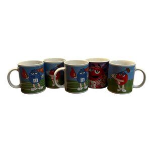 Galerie M&M Character Print Coffee Mugs Set Of 5 Sports & Hearts Themes Ceramic